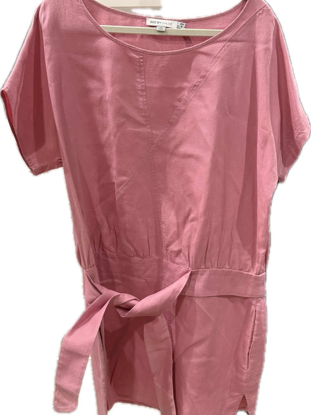 See By Chloé Dusty Rose Short Sleeve Tie-Waist Dress